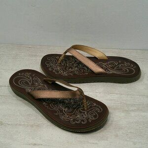 OluKai Womans Paniolo Leather Metallic Bronze Comfort Flip Flop Size 11